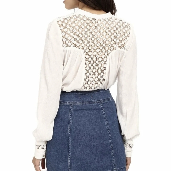 Free People Crochet Button Down in Ivory blouse top - Picture 2 of 12